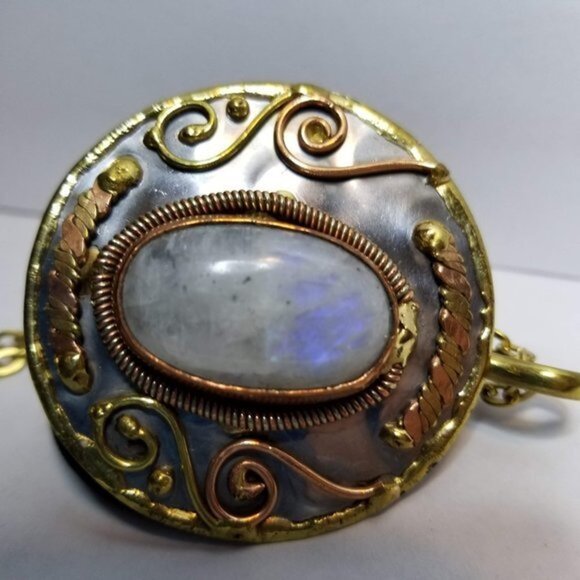 New With Tags Artisan Crafted Natural Moonstone Necklace and Cuff Bracelet SET - Picture 9 of 14